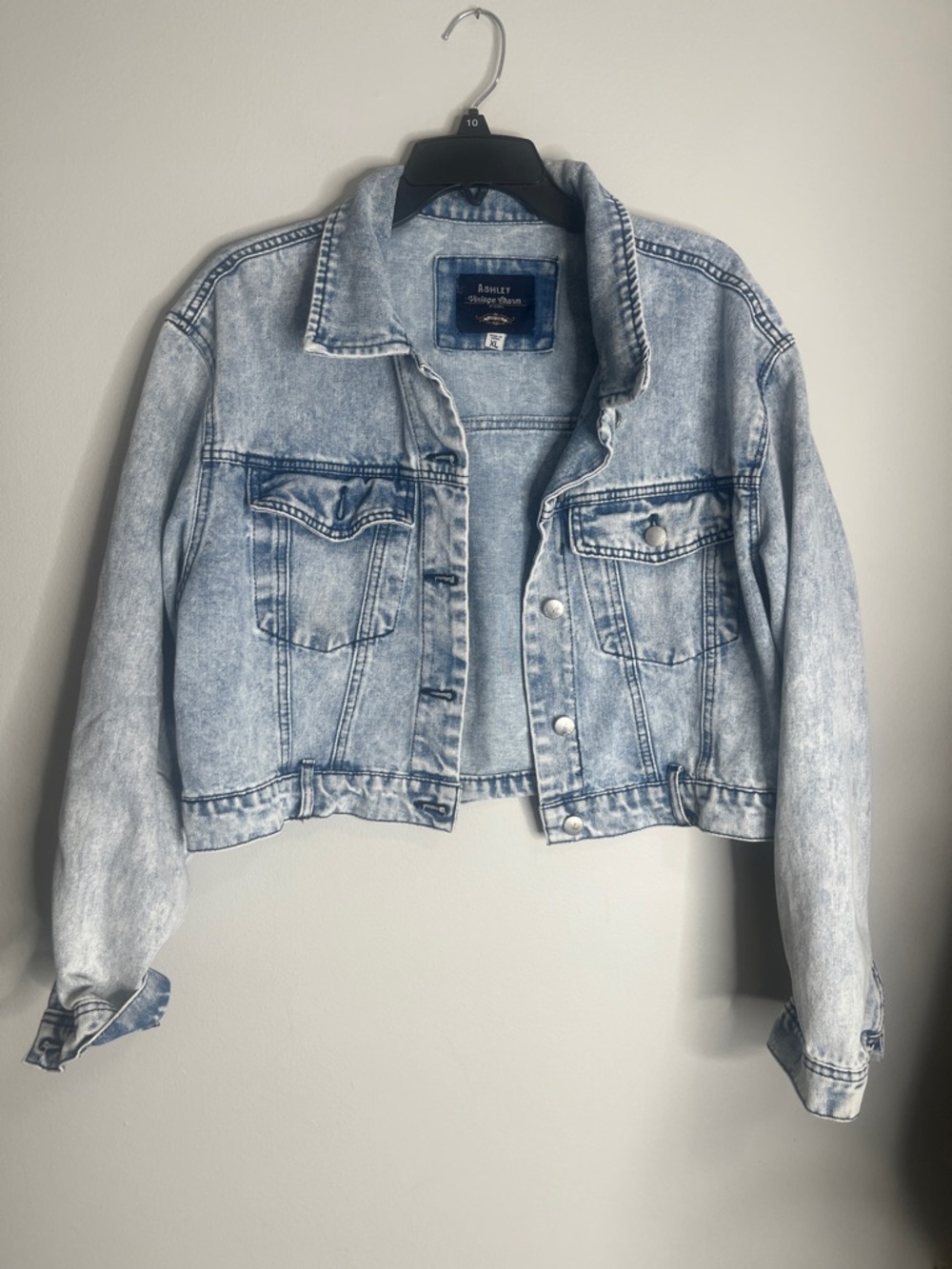 Ashley Vintage Acid Wash Cropped Denim Jacket - Light Blue